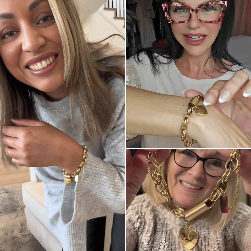 Bracelet en or épais en forme de cœur