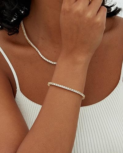 Bracelet en plaqué or avec moissanite - Style tennis