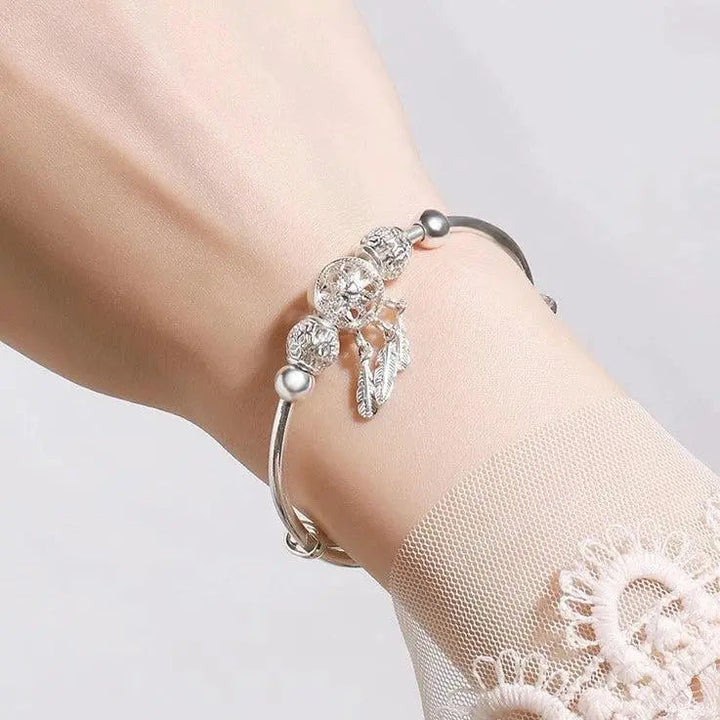 Bracelet Rigide en Argent avec Motif Attrape-Rêves