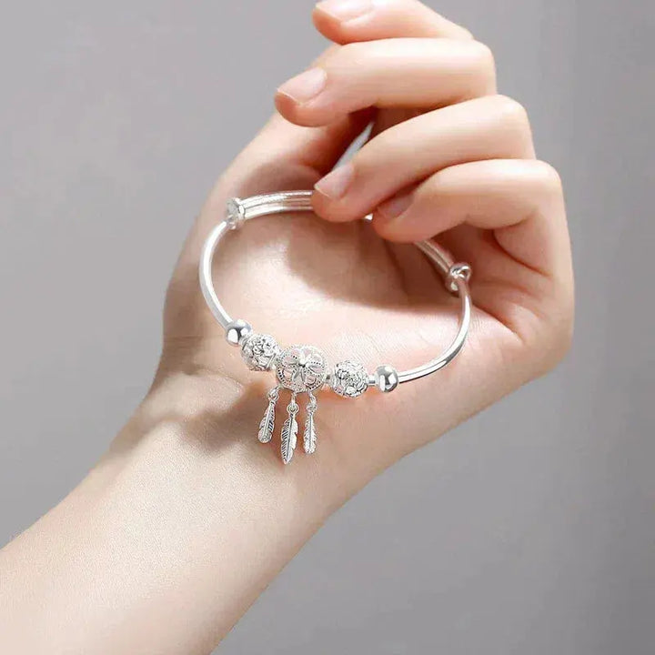 Bracelet Rigide en Argent avec Motif Attrape-Rêves