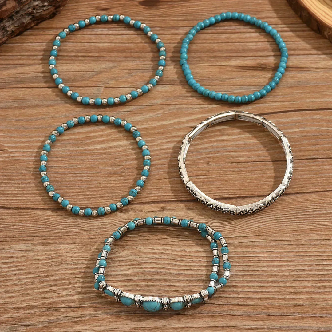 Bracelet Boho en Ensemble avec Perles Turquoises
