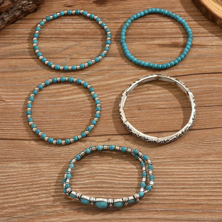 Bracelet Boho en Ensemble avec Perles Turquoises