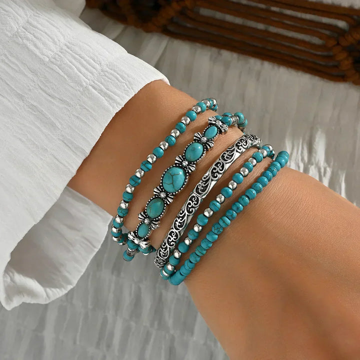 Bracelet Boho en Ensemble avec Perles Turquoises