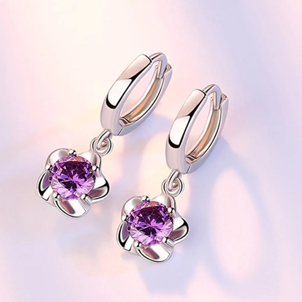 Boucles d'oreilles en argent sterling ornées de zirconium violet et blanc