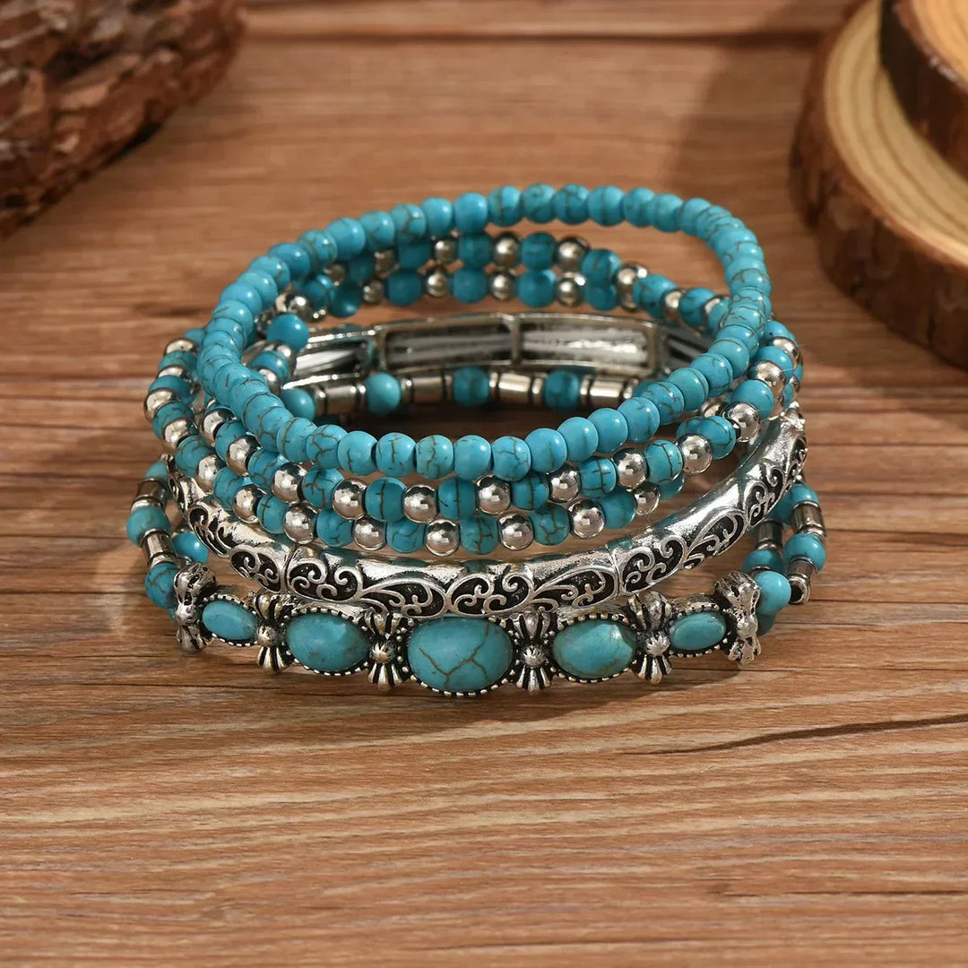 Bracelet Boho en Ensemble avec Perles Turquoises