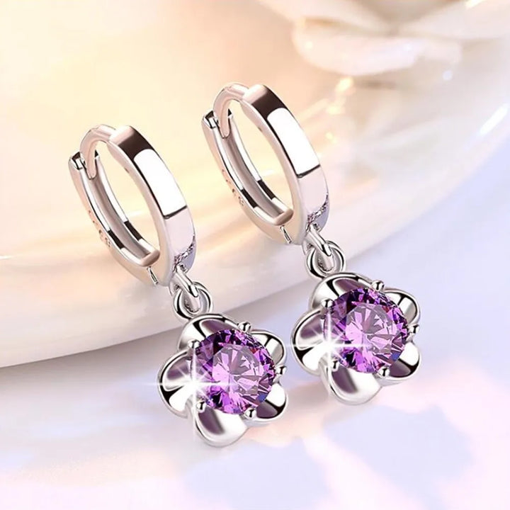 Boucles d'oreilles en argent sterling ornées de zirconium violet et blanc