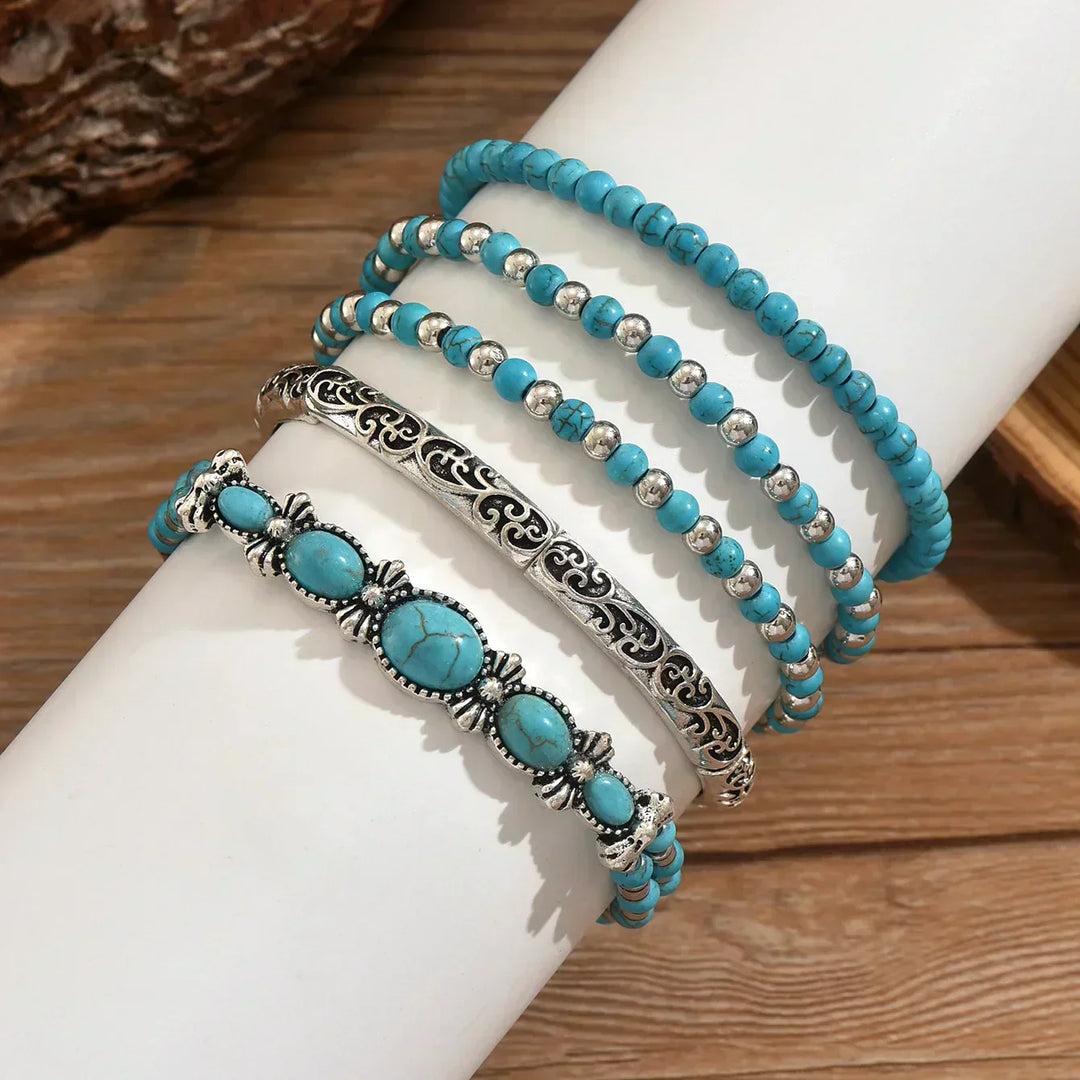 Bracelet Boho en Ensemble avec Perles Turquoises