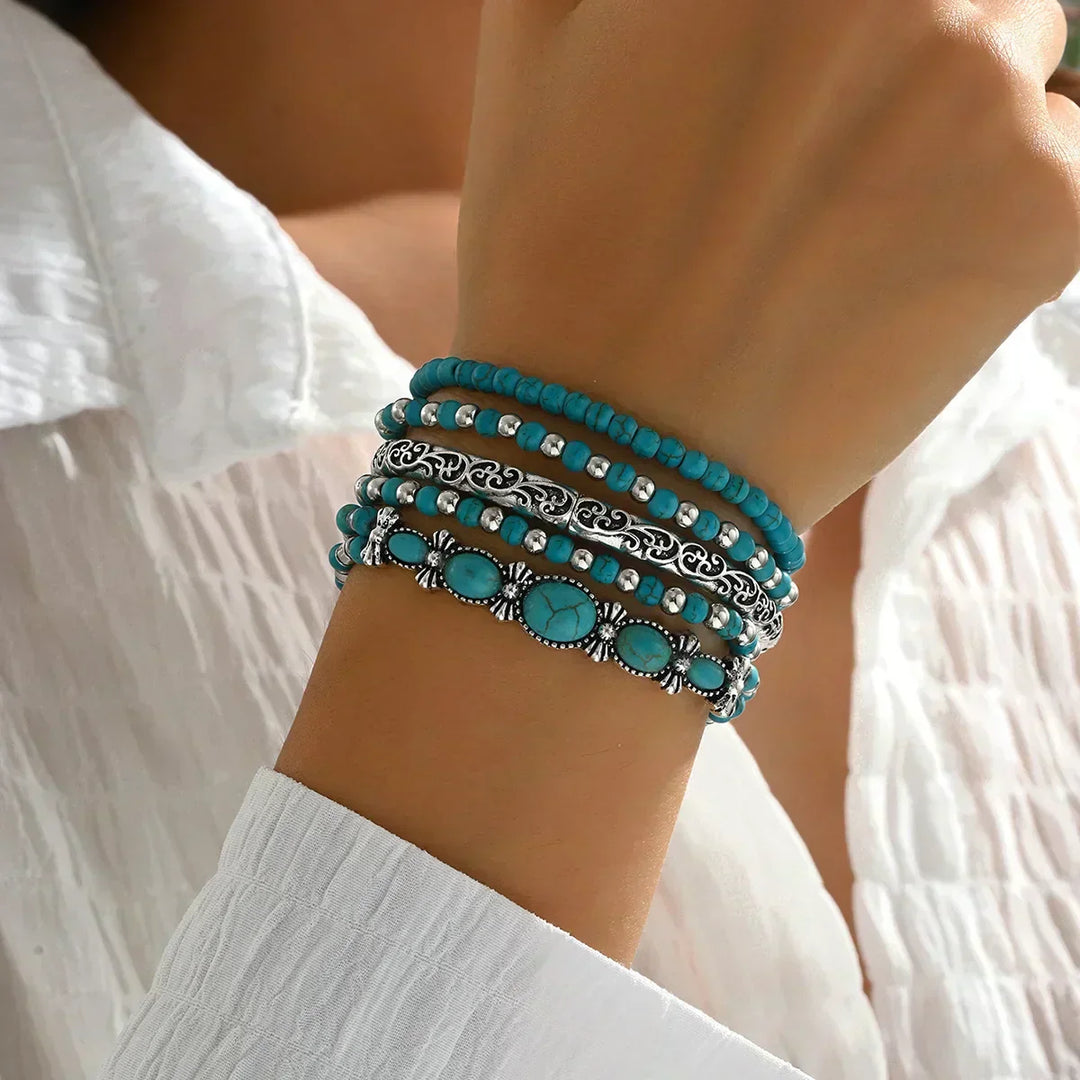Bracelet Boho en Ensemble avec Perles Turquoises
