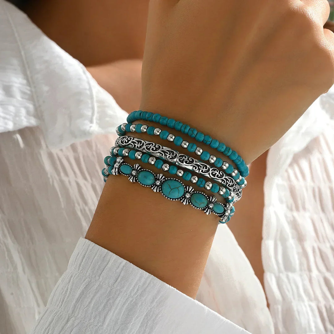 Ensemble de bracelets bohèmes avec perles turquoise